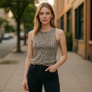 Anthropologie Cloth & Stone Leopard Print button back sleeveless top